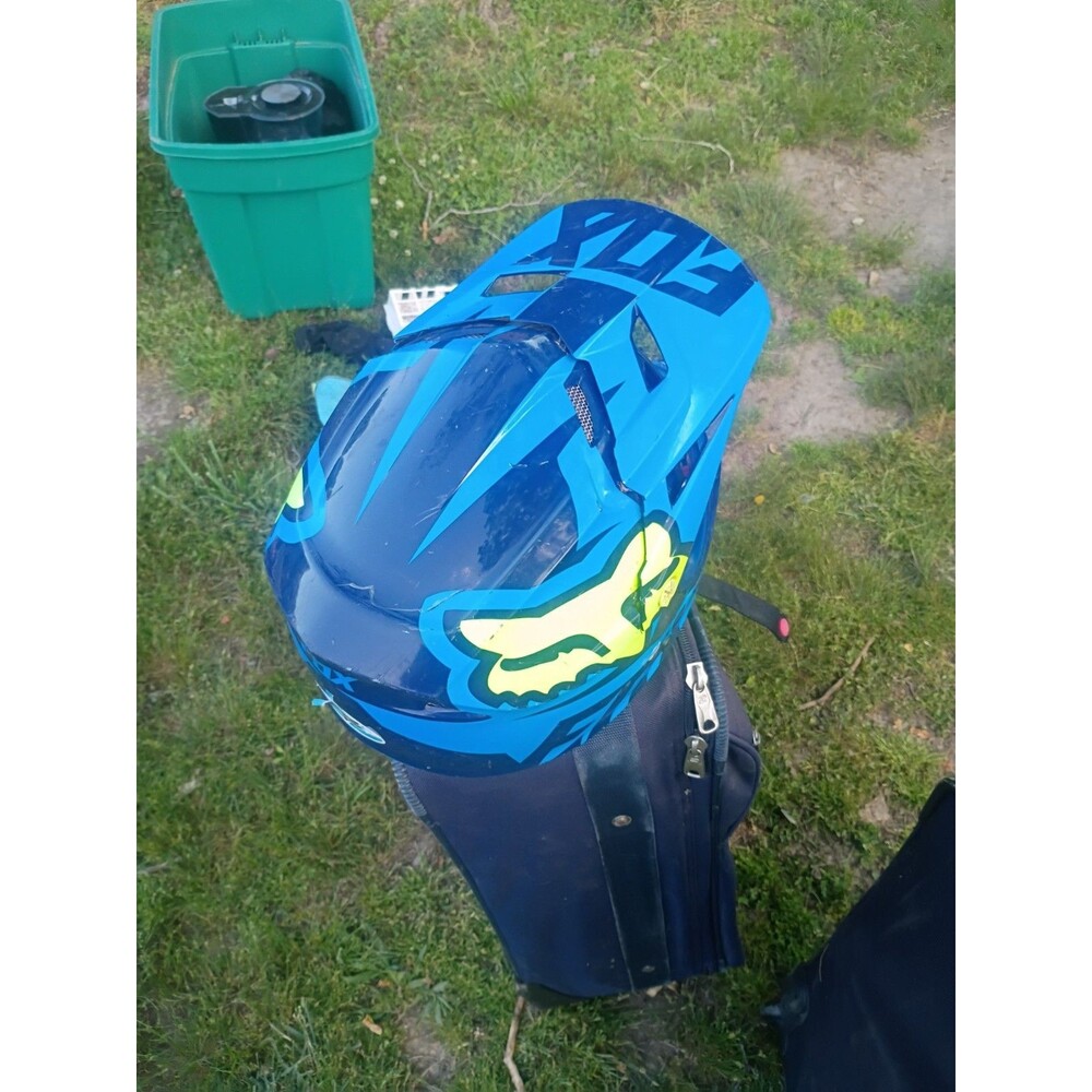 Fox V1 Race Helmet S/Small Blue Yellow MX ATV Off Road Dirt Bike Extreme Sports - Picture 8 of 13